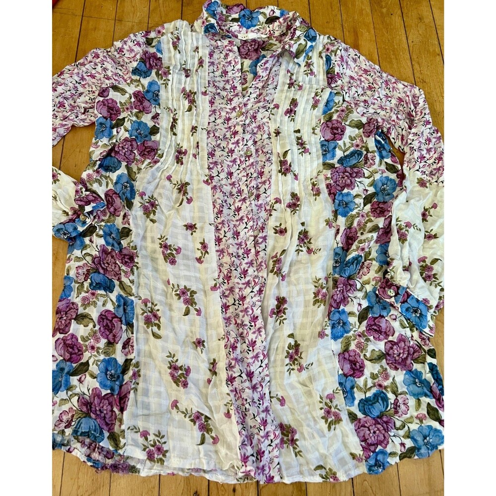 Jane and Delancey Boho Top Womens M Floral Pintuck Button Up Cottagecore Peasant